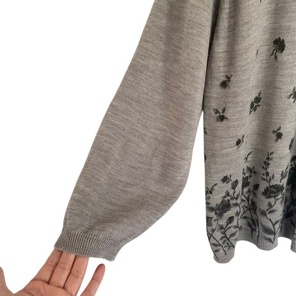 Kathie Lee Ramie Wool Blend Gray Floral Print Cardigan Button Front Size 26/28W - Picture 3 of 7